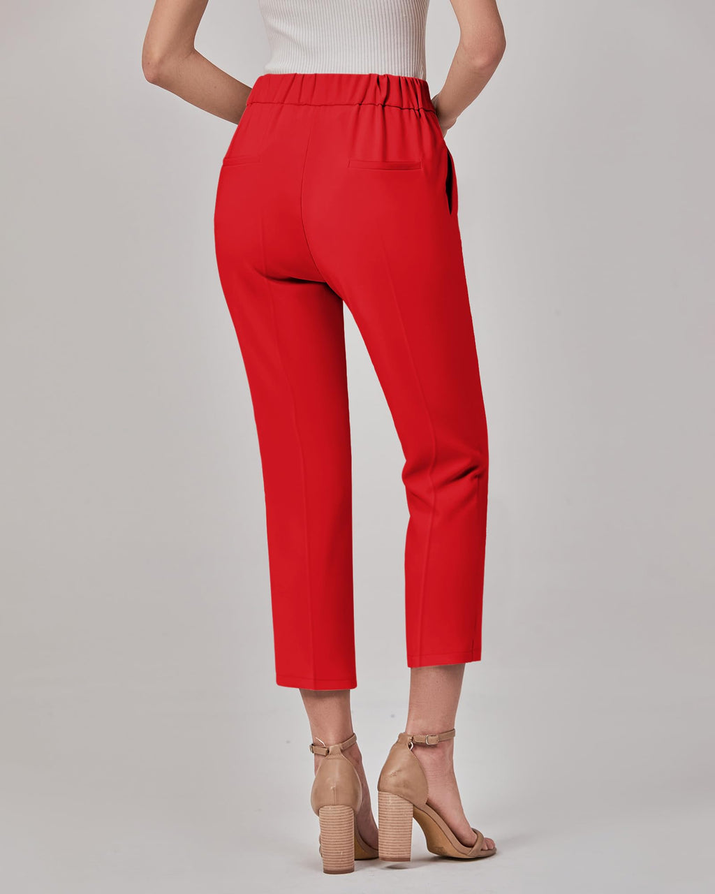 GRAPENT Capri Pants for Women High Waisted Pull On Dress Pants Slim Straight Leg Stretchy Waist Capris Trousers Pants