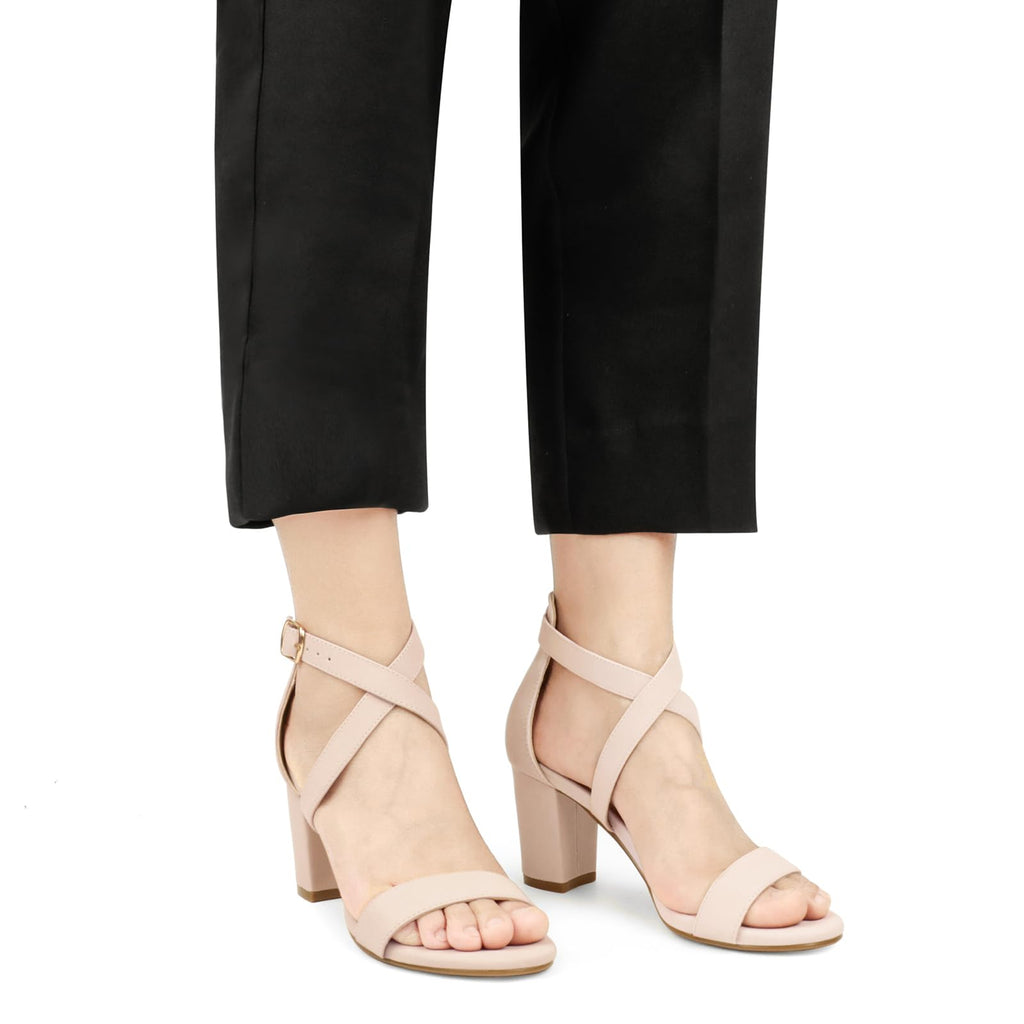 JOY IN LOVE Women's Chunky Block Heels 3 Inch Ankle Strap Low Heel Sandals