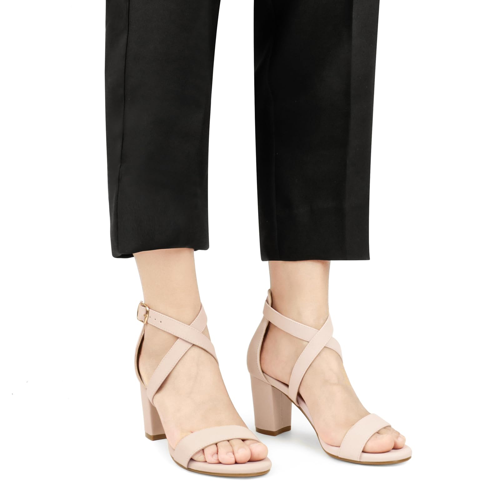 JOY IN LOVE Women's Chunky Block Heels 3 Inch Ankle Strap Low Heel Sandals