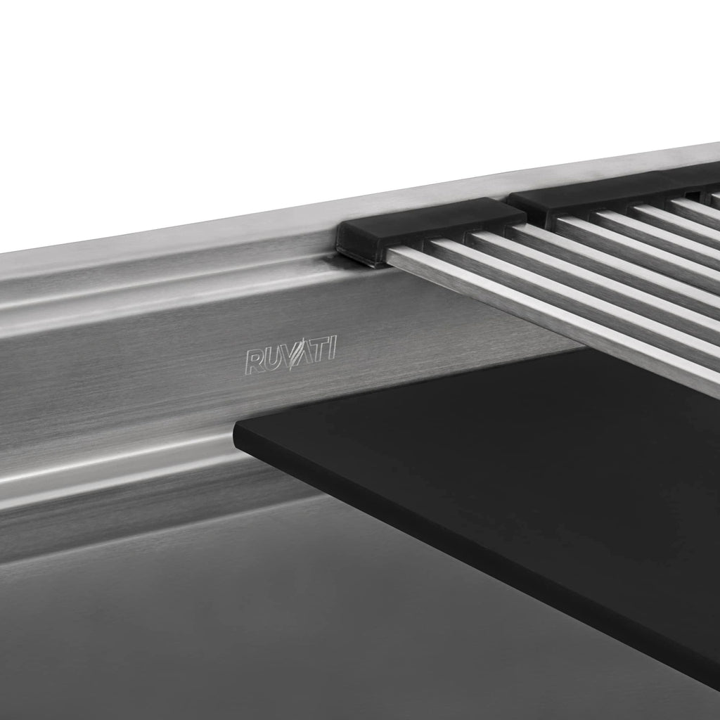 Ruvati 33-inch Workstation Kitchen Sink - Dual Tier Double Bowl Kitchen Sink - Low Divide Undermount Sinks - 16 Gauge Stainless Steel Kitchens Sinks - RVH8255