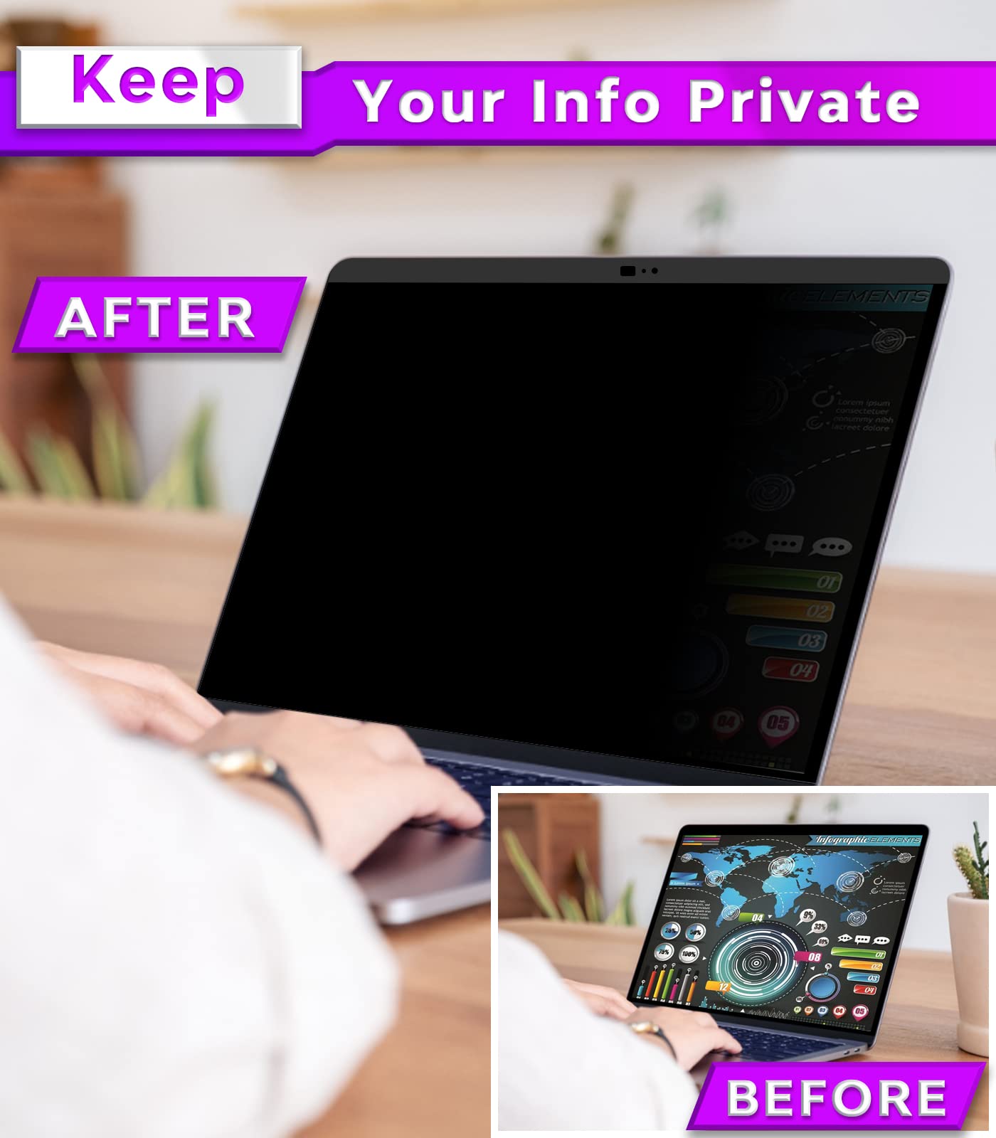 PYS MacBook Air 13.6 Inch Magnetic Privacy Screen for M2 Chip 2022 (A2681) - Removable Anti-Spy Laptop Shield
