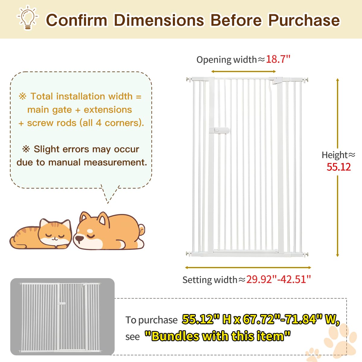 Lumizone Extra Tall Cat Gate Extension Kit 55.12" High 4.13" Wide Black | Tall Pet Gate Dog Gate for Doorway Hallway Stairs Pressure Mounted Extra Wide 1.37" Gap No Drilling