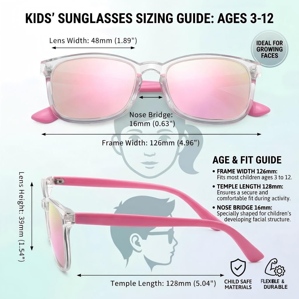 COASION Polarized Kids Sunglasses UV 400 Protection for Girls Boys Classic Retro Style Toddler Shades Age 3-12
