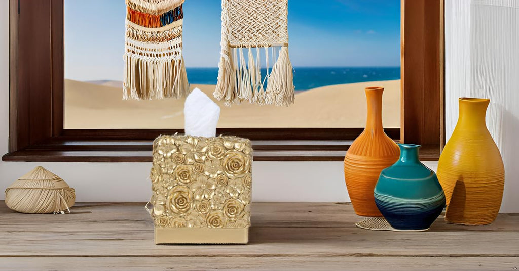 Hymmah Square Tissue Box Cover Holder with Tray,Unique Cube Design Tissue Dispenser Cover Decor for Vanity Counter Tops Also Great for Bedroom and Living Room