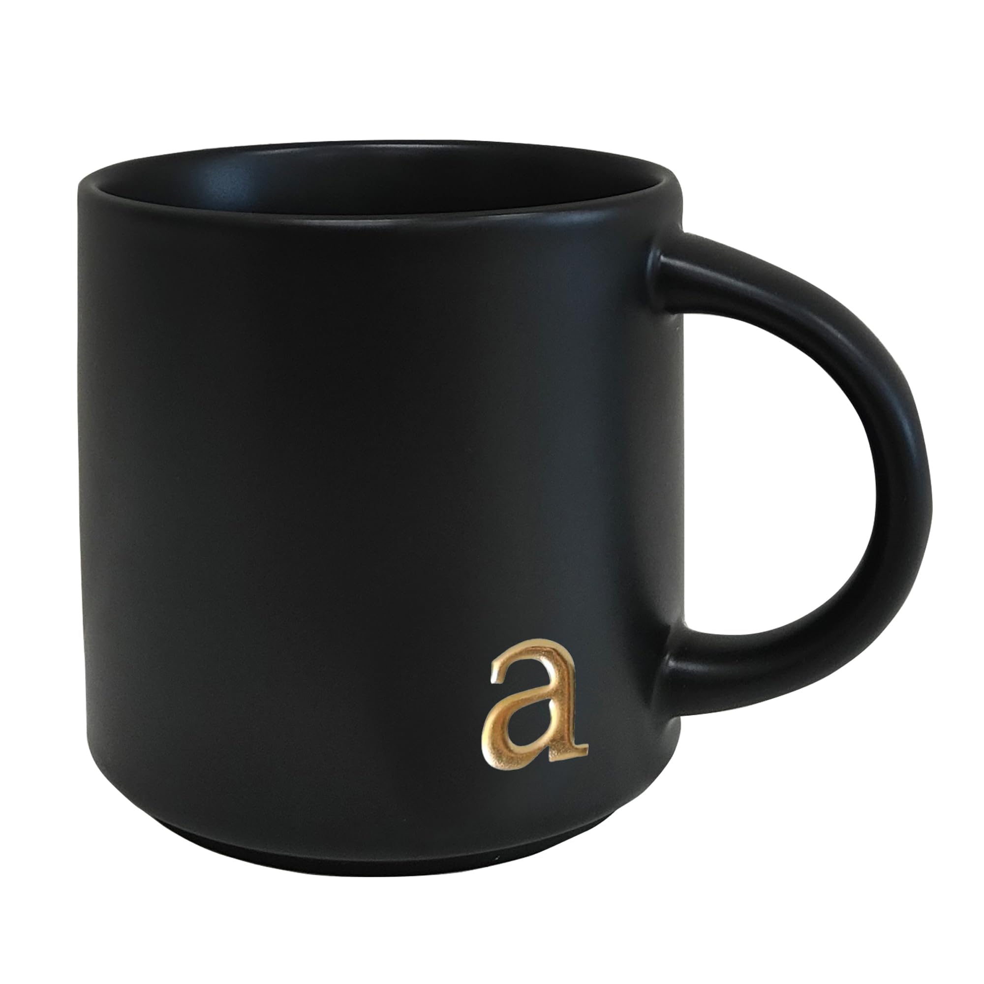 COLLECTIVE HOME - Black Monogram Ceramic Mugs, 15 oz Golden Initial Coffee Cups, Elegant Alphabet Tea Mugs, Personalized Halloween Mug with Gift Box, Perfect for Office and Home Décor (a)