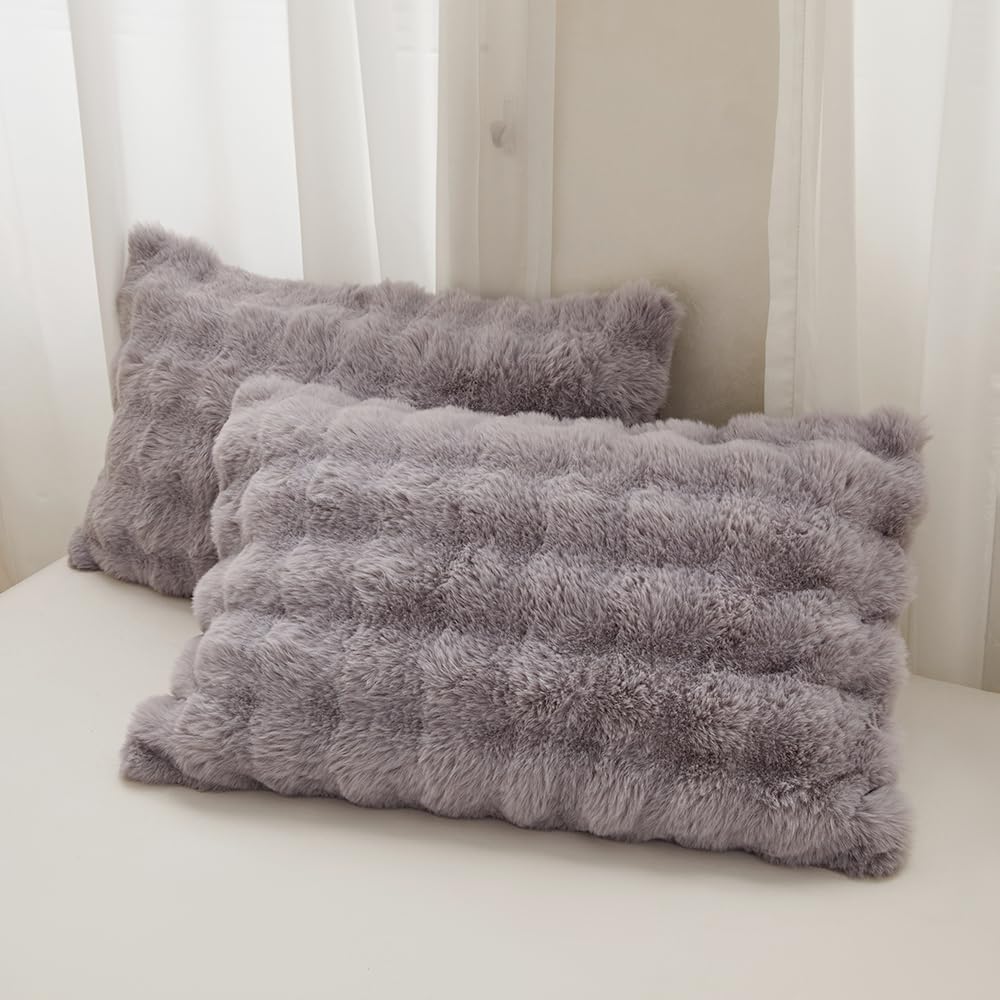 Faux Fur Kids Girls Purple Rainbow Comforter Sets Twin/Full - 3PC Bed Set Warm Comfortable Soft Plush Flannel Velvet Fluffy Fuzzy Bedding（Comforter x 1 Pillowcases x 2）