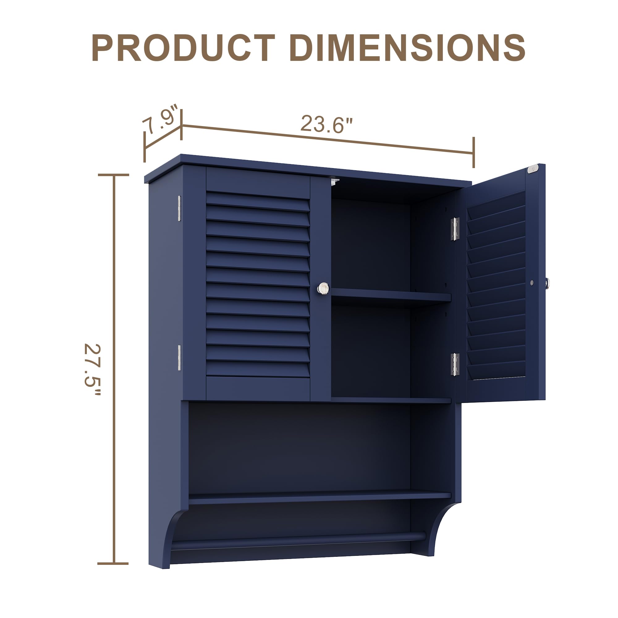 ChooChoo Bathroom Wall Cabinet, Medicine Cabinet, 2 Doors Over The Toilet Space Saver Storage Cabinet with Large Space, Black