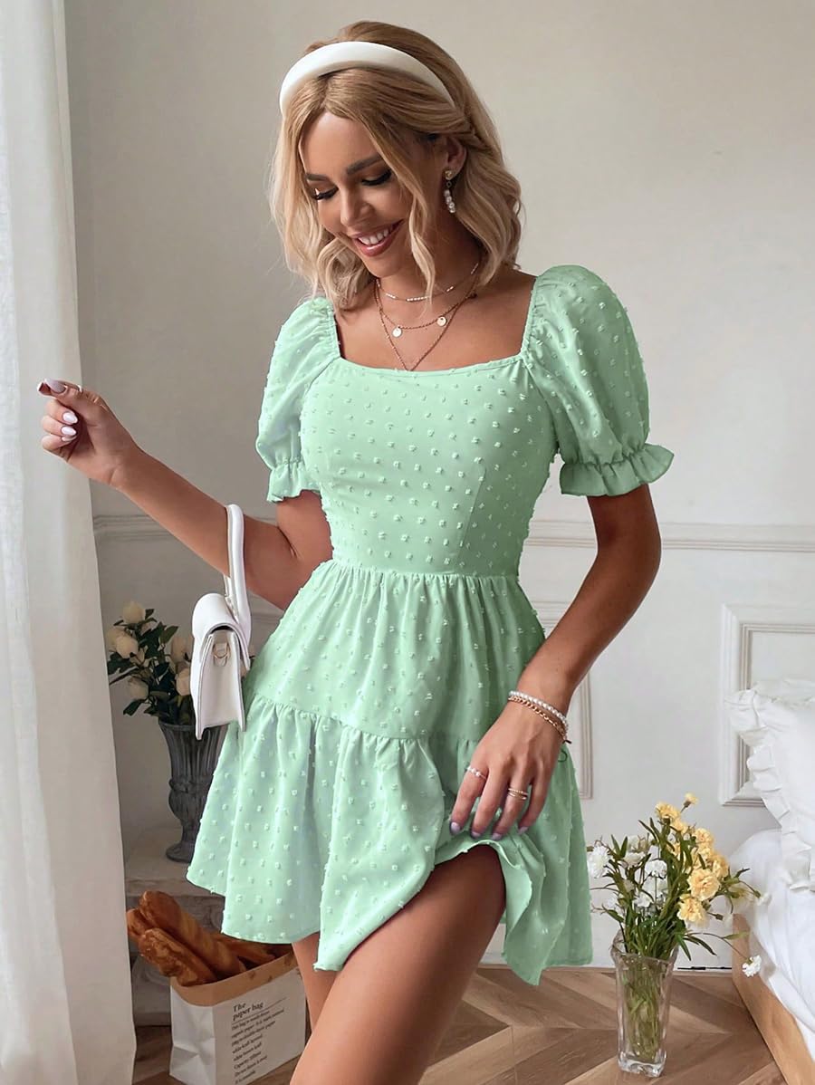 Narecte Summer Dresses for Women 2026,Tie Backless Swiss Dot Mini Dress,Ruffle Hem Flowy Casual Dresses