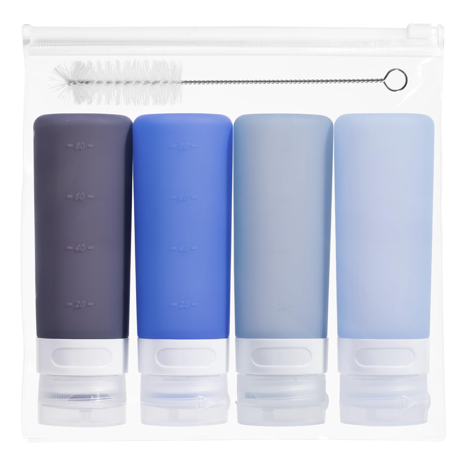 MICEBAY Condiment Squeeze Bottles for Sauces, 1-oz Mini Silicone Salad Dressing Container to Go with Snack Storage Bag, Leakproof Sauce Bottles for Lunch Box, 4 Pack, Blue