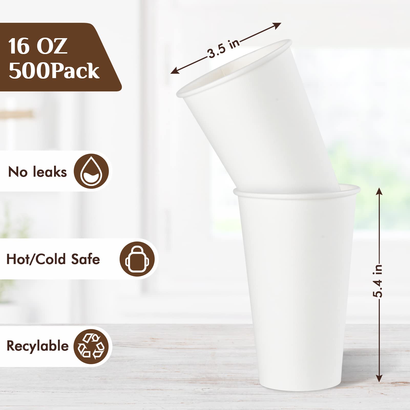 Vplus 500 Pack 8 OZ Paper Coffee Cups, Disposable 8 OZ Coffee Cups With Lids, Cold/Hot Drinking, For Home, Traveling, Stores, Office, And Events