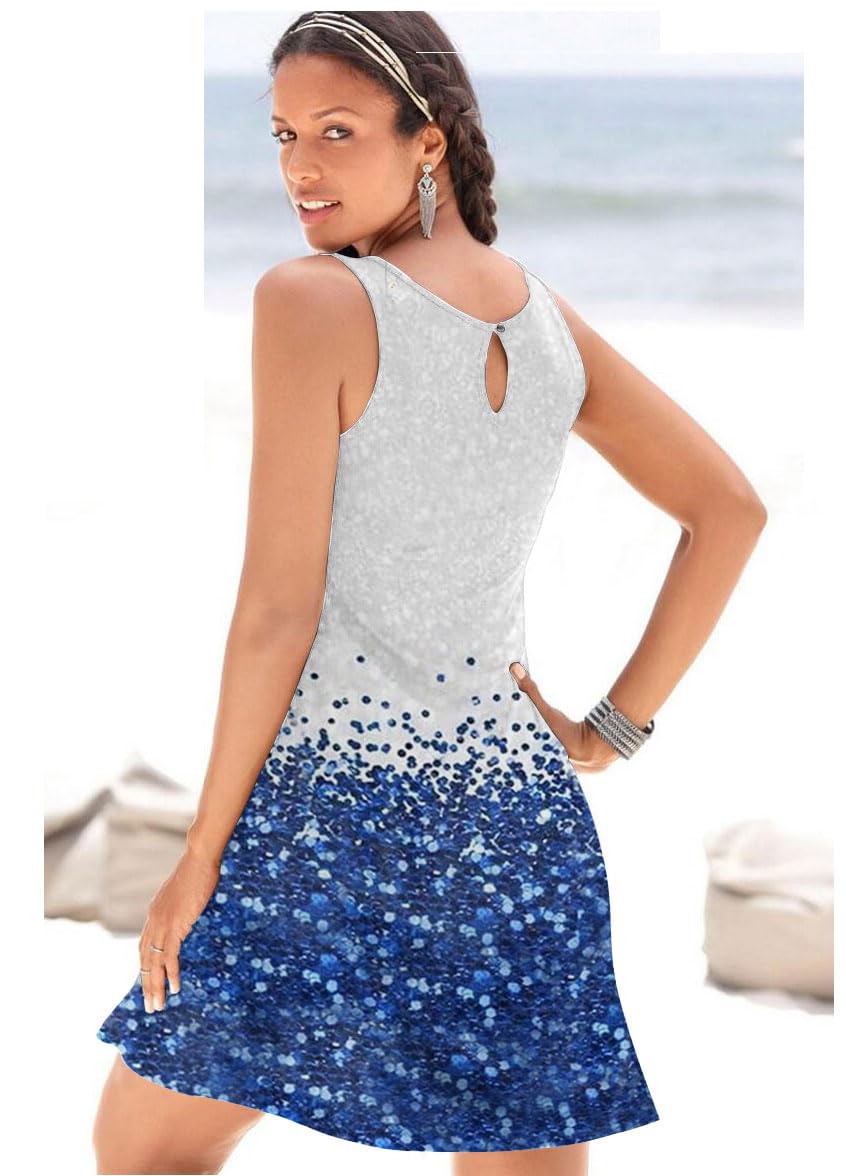 ETCYY NEW Summer Dresses for Women Trendy Boho Floral Print Sundresses Sleeveless Beach Cover Up Dress with Pockets