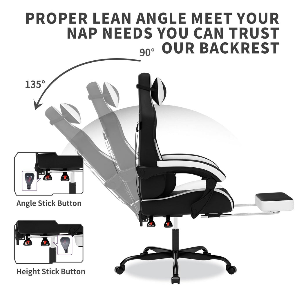Gaming Chair with Footrest,High Back with Massage Reclining Computer Chair， Big and Tall Racing Gaming Chair Ergonomic Game Chair for Adults PVC Leather (Red)