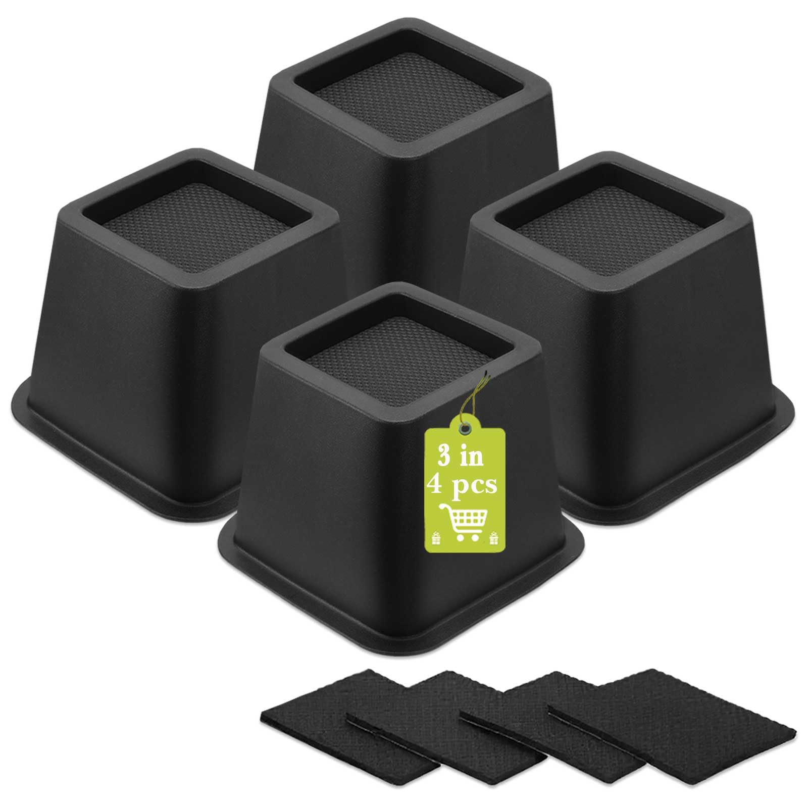 12 Pack Furniture Risers 1 Inch, Adjustable Bed Risers Heavy Duty for Table Desk Couch Chair Sofa Cabinet Bed Frame Dorm, Square Stackable Table Leg Risers Lift Height 1", 2" or 3", Black