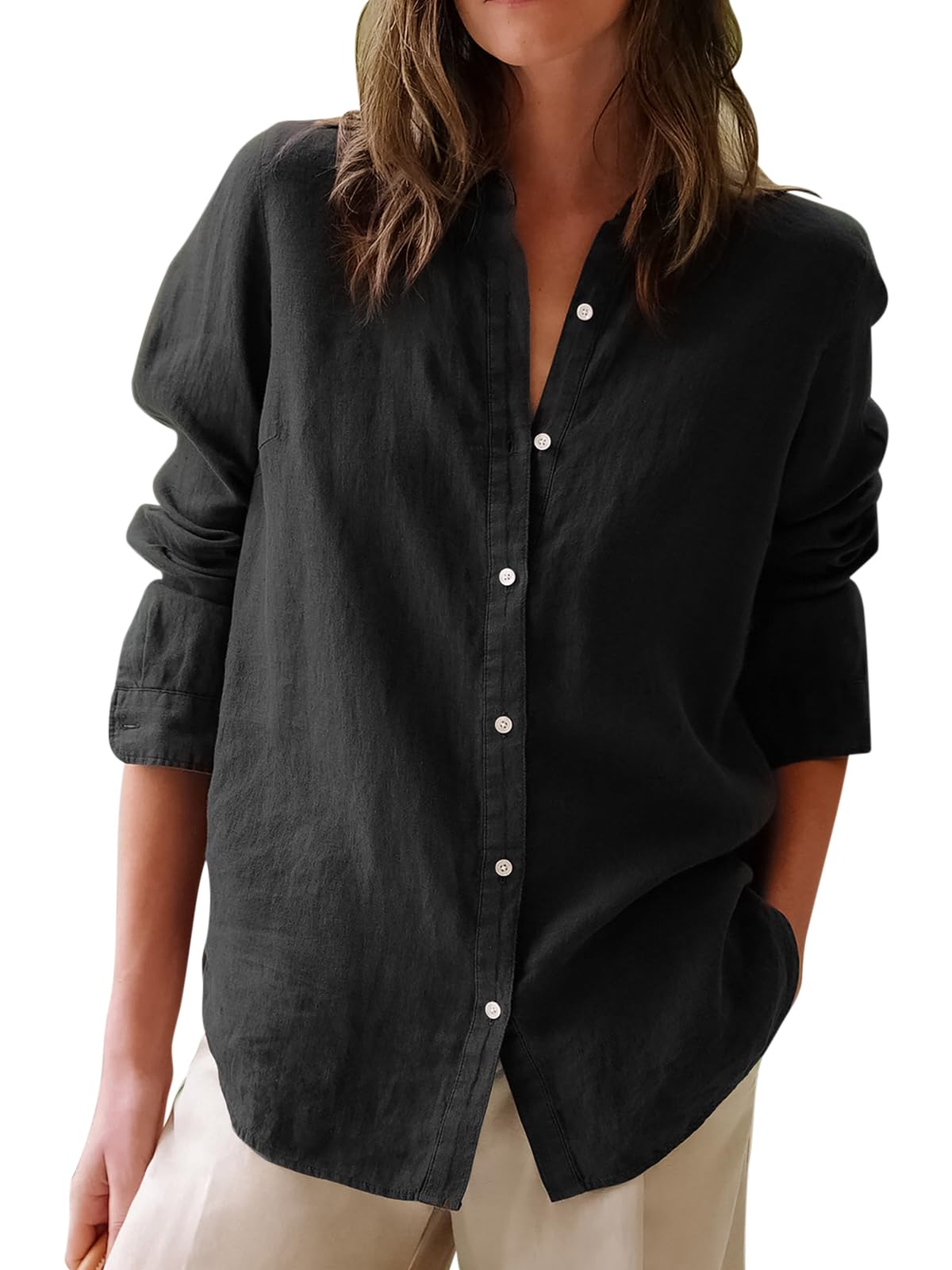 Button Down Shirts for Women Cotton Oxford Shirts Long Sleeve Dress Shirts Collared Blouses Work Casual Solid Tunic Tops