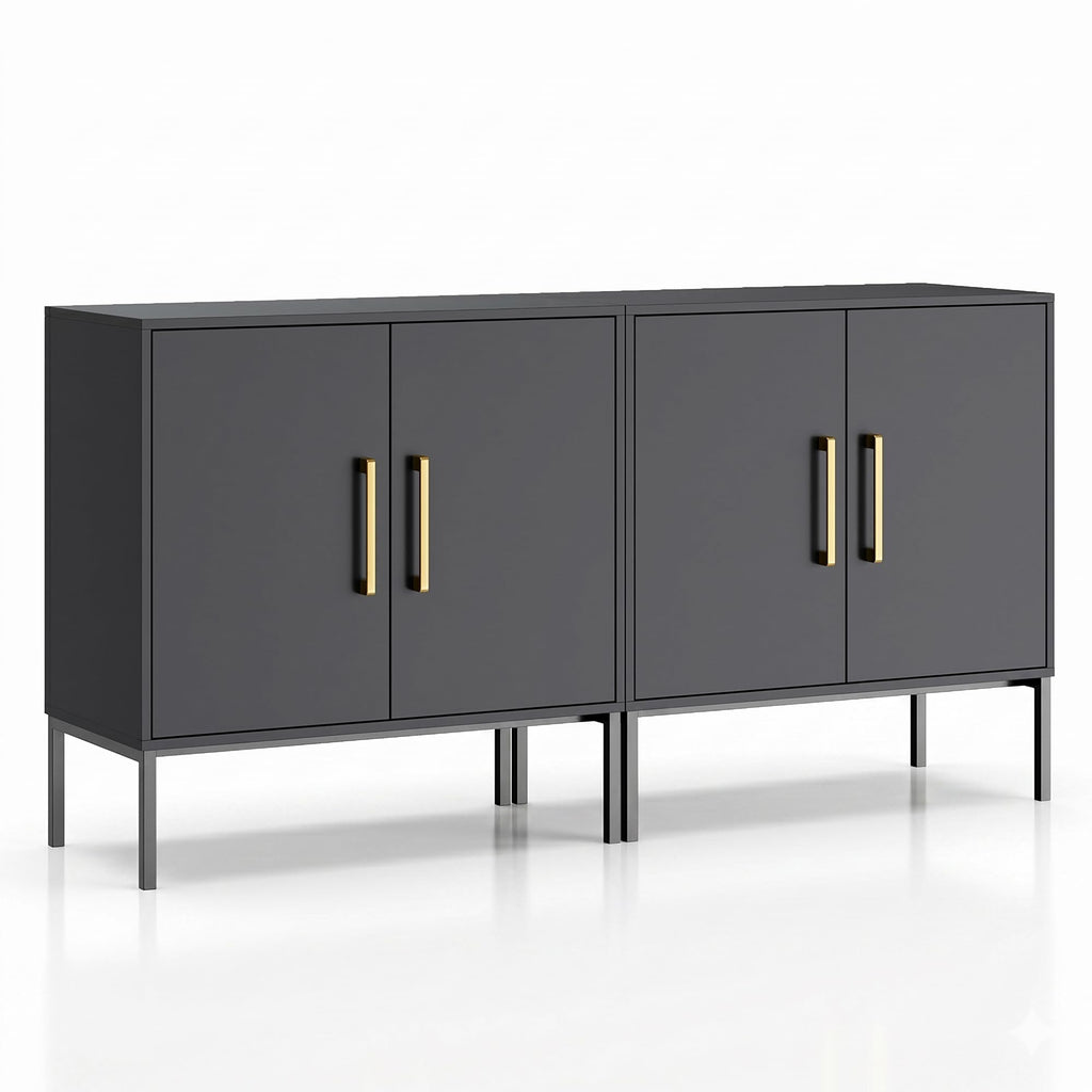 LYNSOM TV Stand for 55 Inch TV, Media Console Table with 2 Cabinets, Storage for Bedroom, Living Room, Entertainment Room (Black)