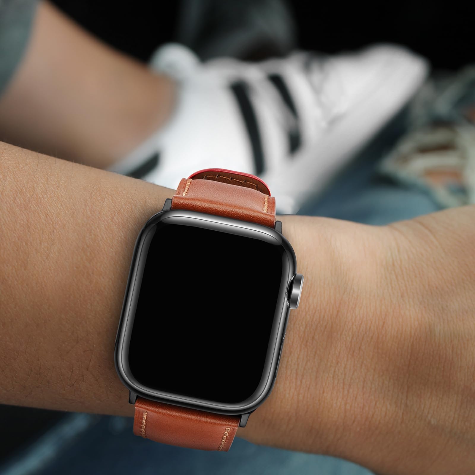 Tasikar Bands Compatible with Apple Watch Band 42mm (Series11/10) 41mm 40mm 38mm Men Genuine Leather Replacement Bands Compatible with Apple Watch SE Series 11 10 9 8 7 6 5 4 3, Black