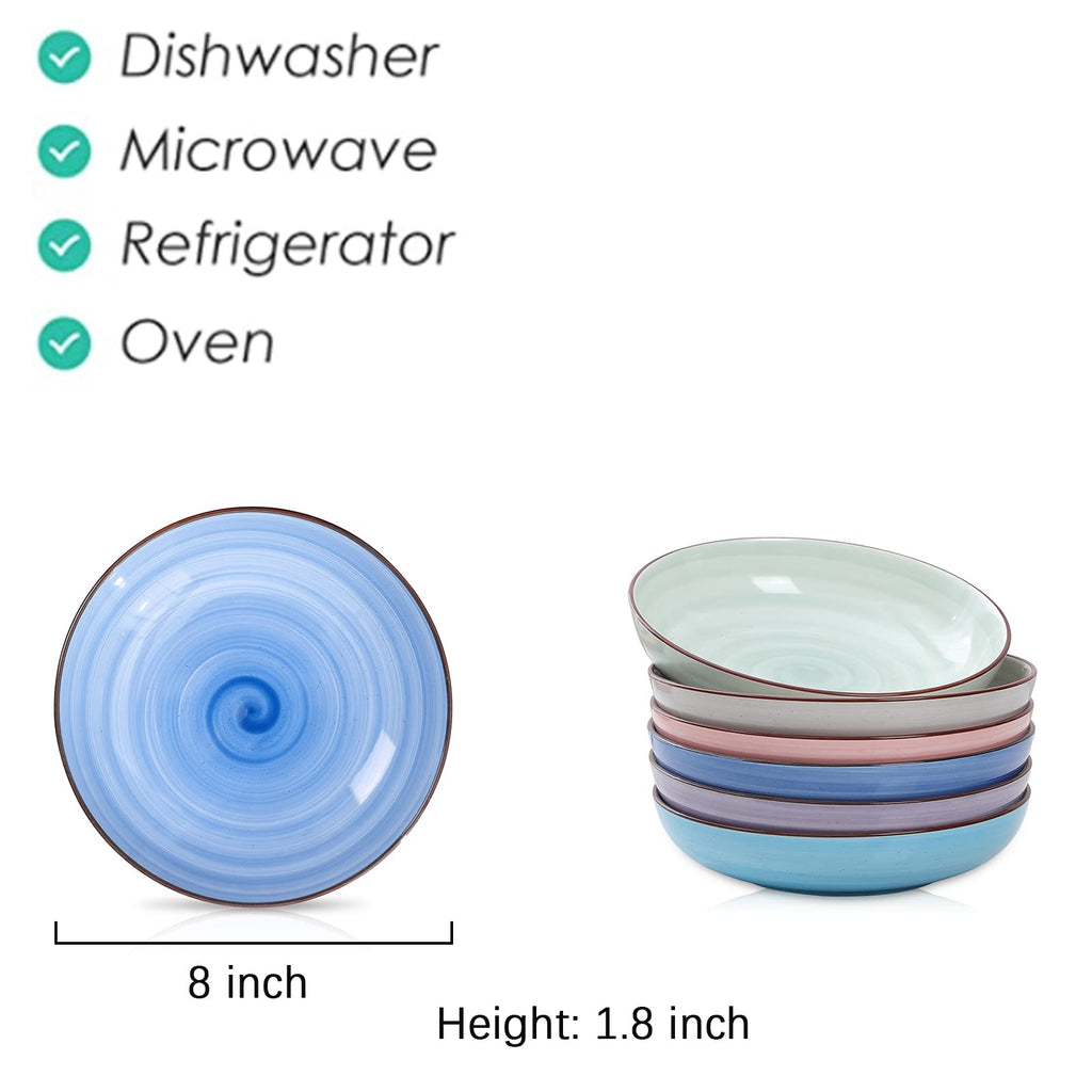 Selamica Ceramic 7.8 inch pasta bowls, 26 Ounce large serving porcelain salad soup bowls, dishwasher microwave safe, set of 6 (Black)