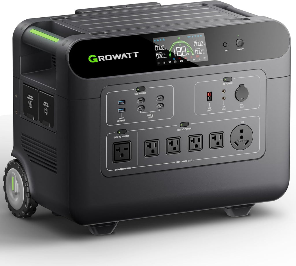 GROWATT HELIOS 3600 Portable Power Station, 3600Wh LFP Battery, Expandable to 240V/7200W AC Output, Up to 36kWh, Solar Electric Generator for Whole House Backup, RVs, Emergencies