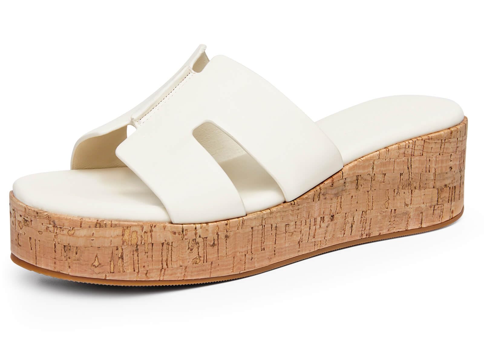 Coutgo Women's Platform Wedge Sandals Open Toe Slip On Slides Cork Heeled Cutout Comfortable Summer Shoes