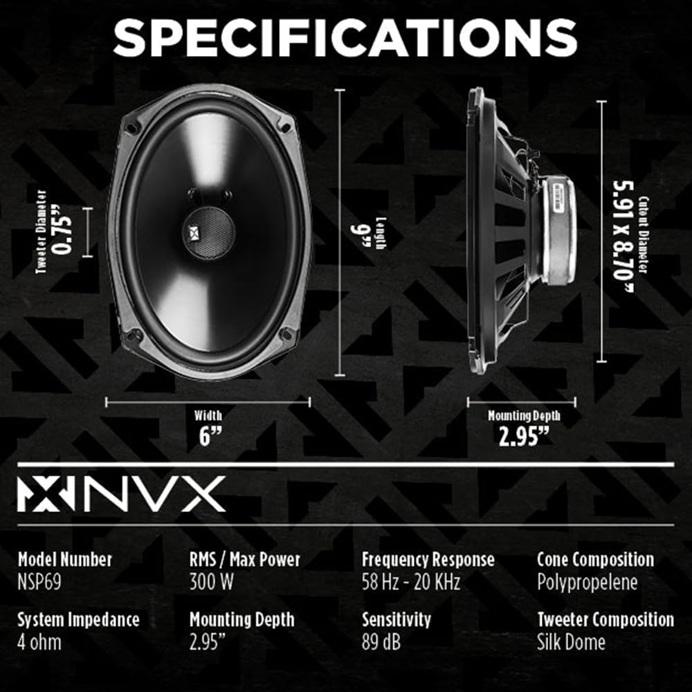 NVX NSP35 3.5" Car Speakers, 200W Max, 70W RMS, 2-Way Coaxial w/Silk Dome Tweeters & Built-in X-Overs, Easy to Install in Cars/Trucks/Doors (Pair)