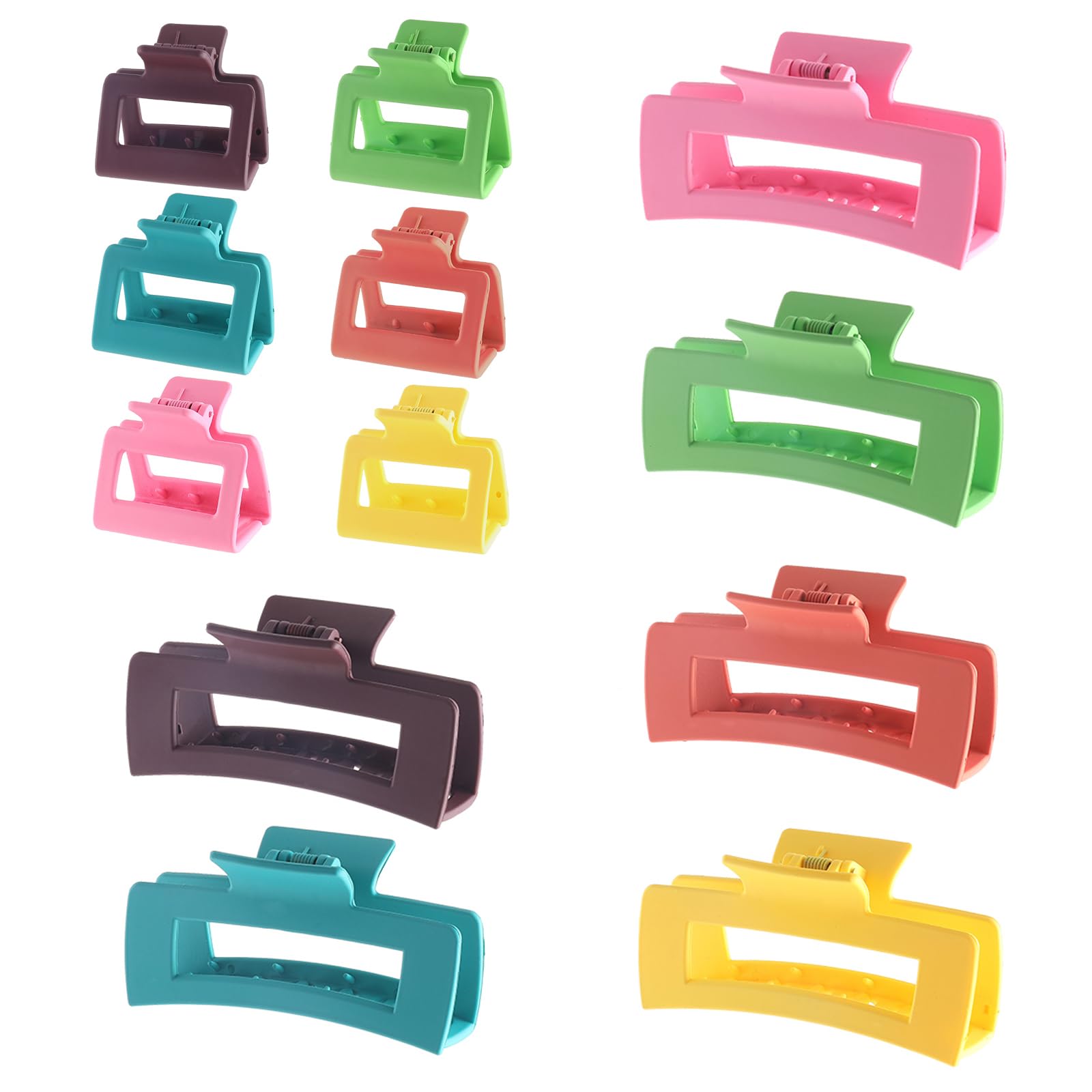 12 Pack Black Square Claw Clips, Big and Small Neutral Rectangle Hair Claw, Non-slip Matte Large Hair Clips for Women,Strong Hold jaw clip for Thick Thin Hair