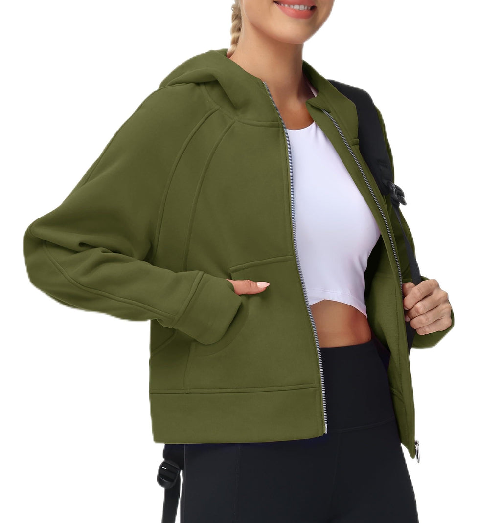 THE GYM PEOPLE Women's Full-Zip Up Hoodies Jacket Fleece Workout Crop Tops Sweatshirts with Pockets Thumb Hole