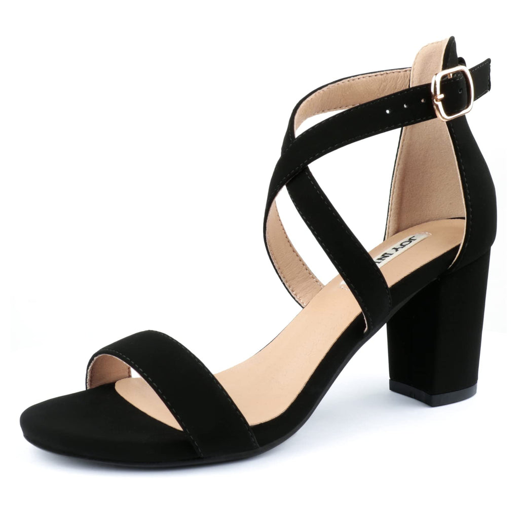 JOY IN LOVE Women's Chunky Block Heels 3 Inch Ankle Strap Low Heel Sandals