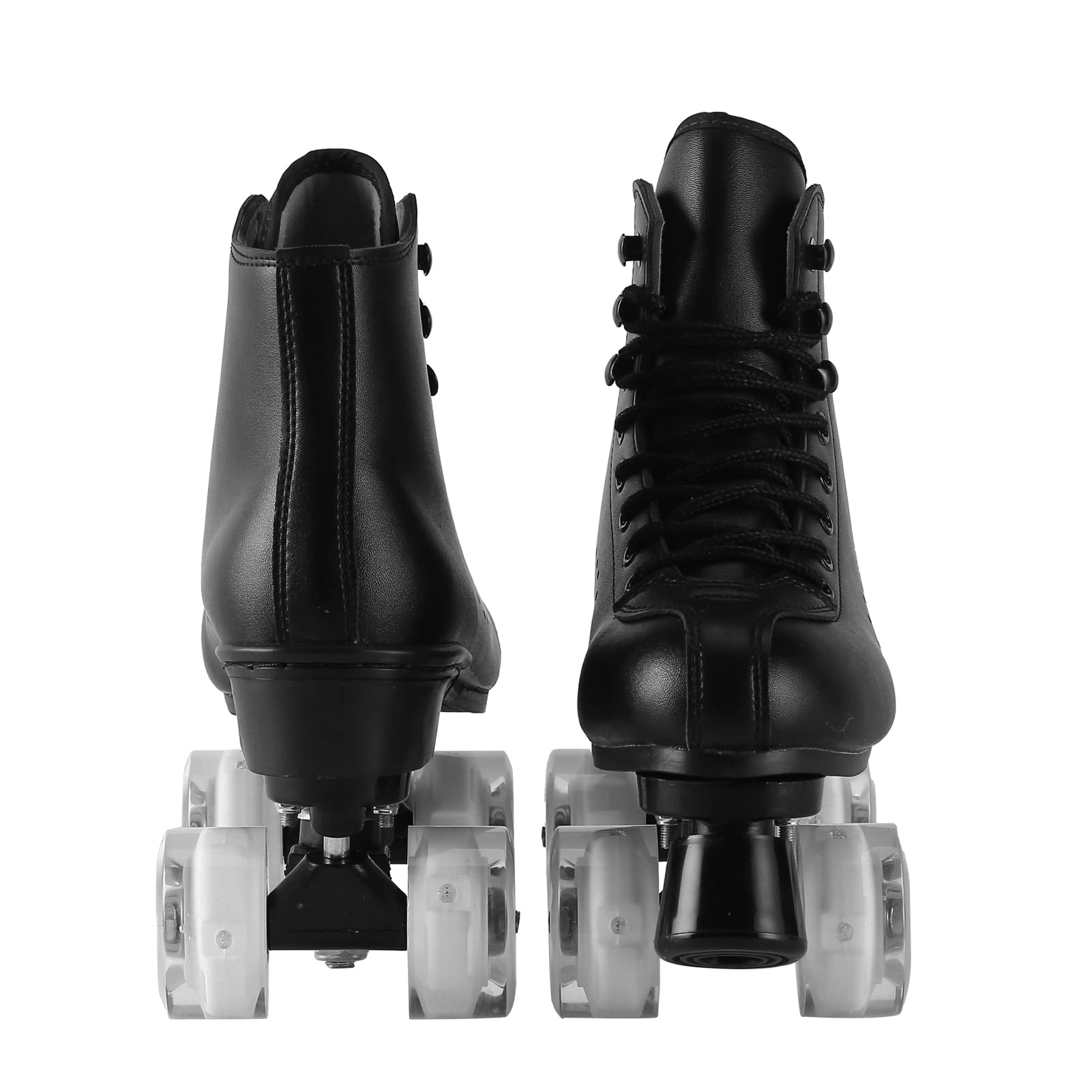 Roller Skates for Men and Women, Black Derby Roller Skates with 4 Shiny Wheel, Classic Double-Row Roller Skates for Indoor and Outdoor