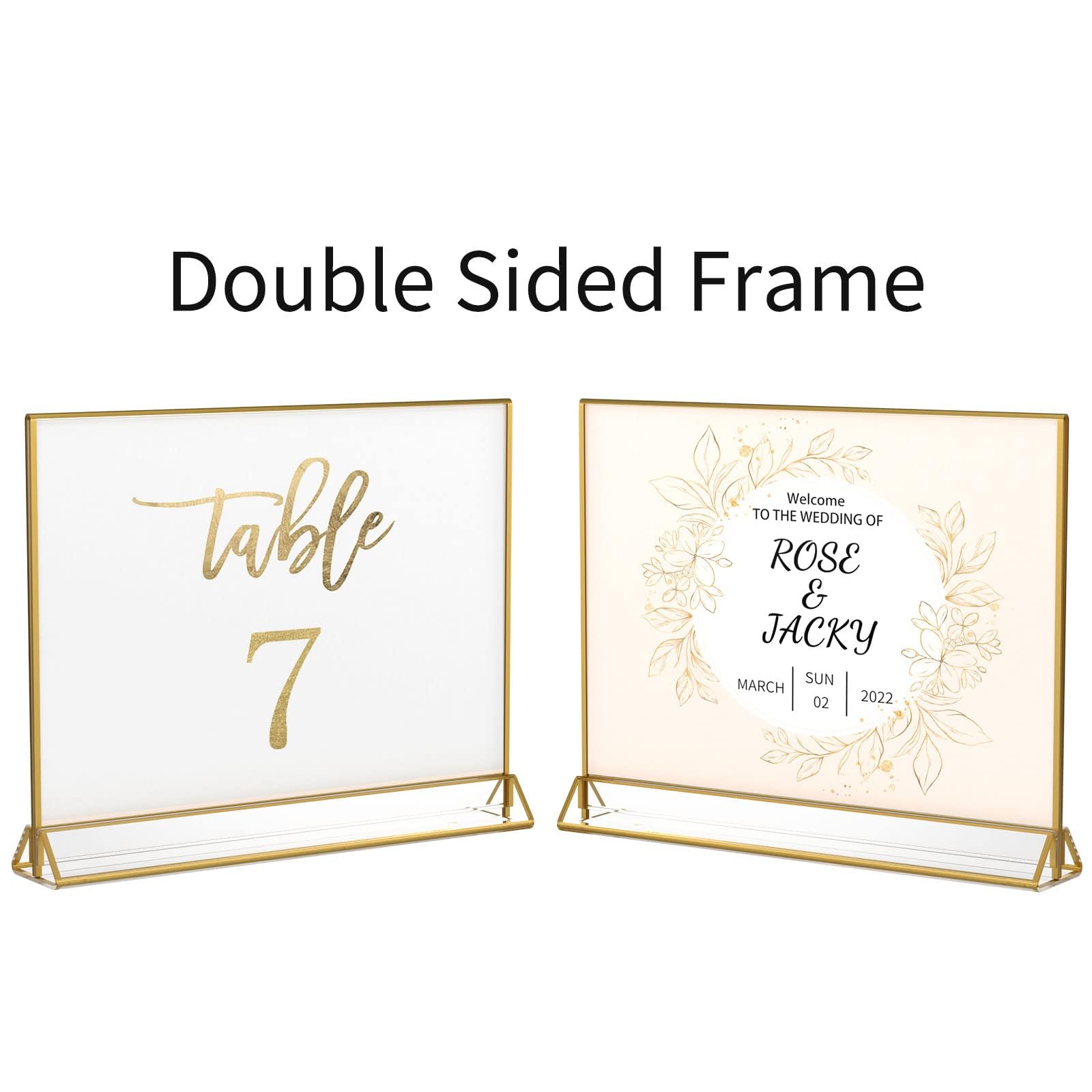 NIUBEE 6Pack 6 x 4 Horizontal Clear Acrylic Sign Holder with Gold Borders, Double Sided Table Menu Stands Picture Frames for Wedding Table Numbers, Restaurant Signs, Photos and Art Display