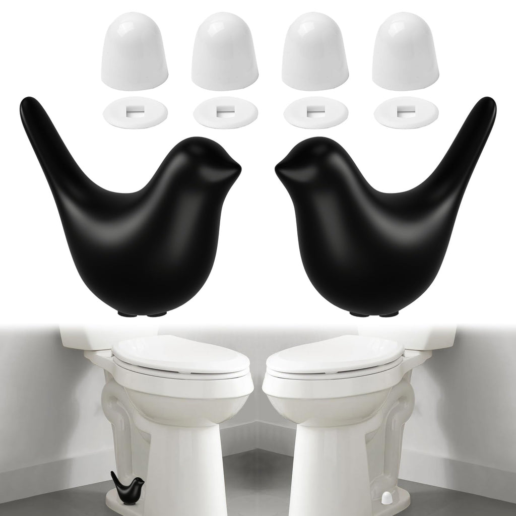 MENNTY Black Polar Bear Toilet Bolt Covers Decorative - 2 Glossy Black Ceramic Toilet Bolt Caps + 4 Universal Toilet Caps for Bottom of Toilet, Modern Monochrome Bathroom Decor