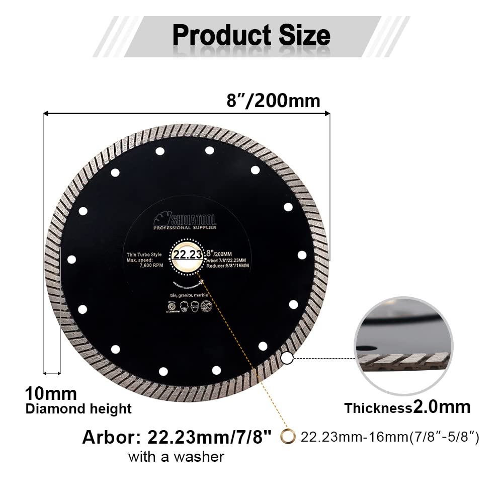 SHDIATOOL Super Thin Diamond Turbo Saw Blade 4 Inch Cutting Porcelain Ceramic Tile Granite Dia 105mm