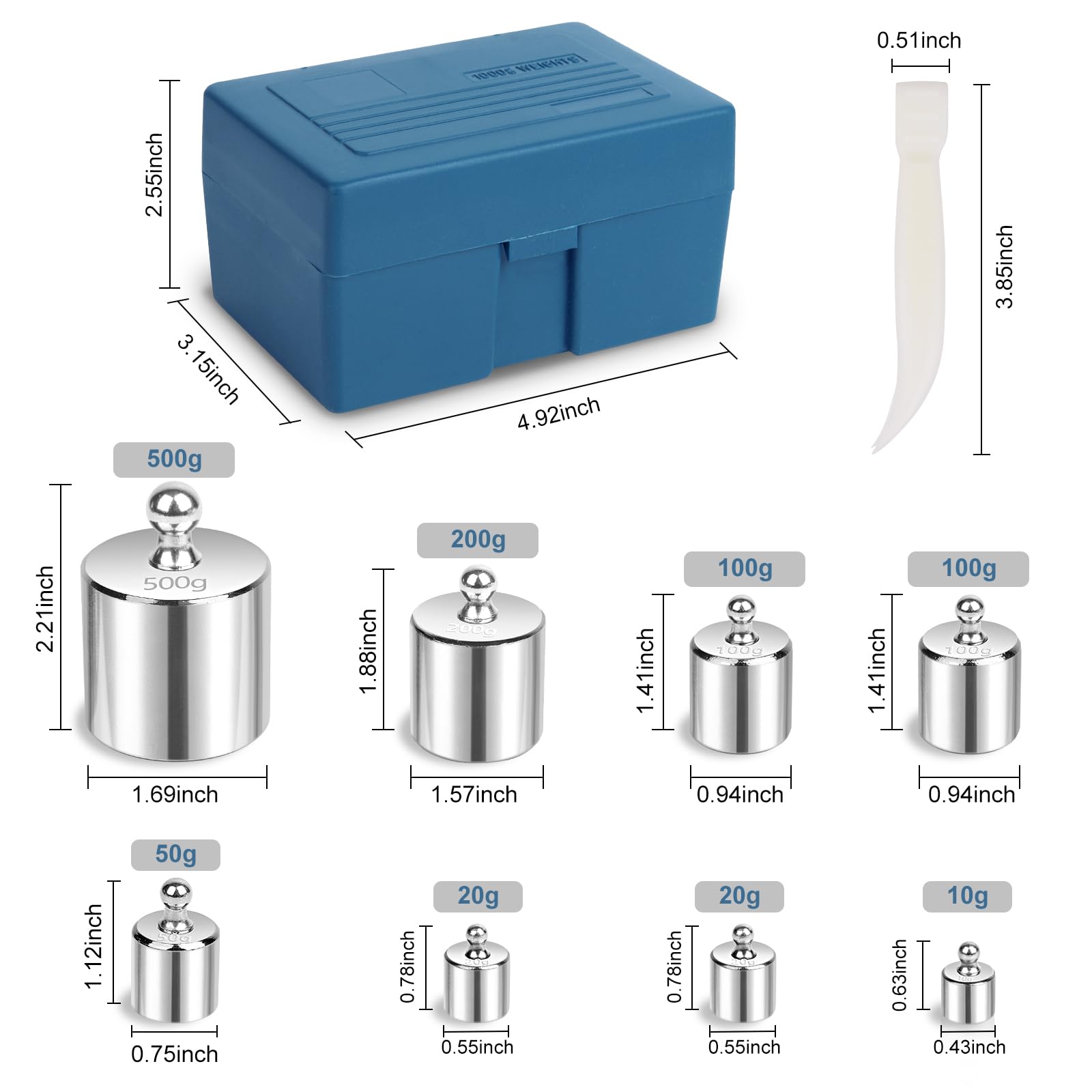 QP Calibration Weights, 50 Gram Scale Weights, OIML Class M1 High Precision Stainless Steel Scale Balance Weights with Chrome Finish, Calibration Weights for Digital Scale, Kitchen Scale, Pocket Scale