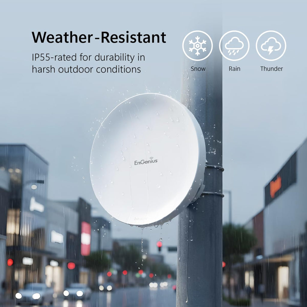 EnGenius Wi-Fi 6 (802.11ax) 5GHz 1,200 Mbps, 2x2 Outdoor Wireless Bridge, 26 dBm, high gain 19 dBi Directional Antenna, IP-55 housing, up to 6 Miles Point-to-Point [EnStation6 KIT]