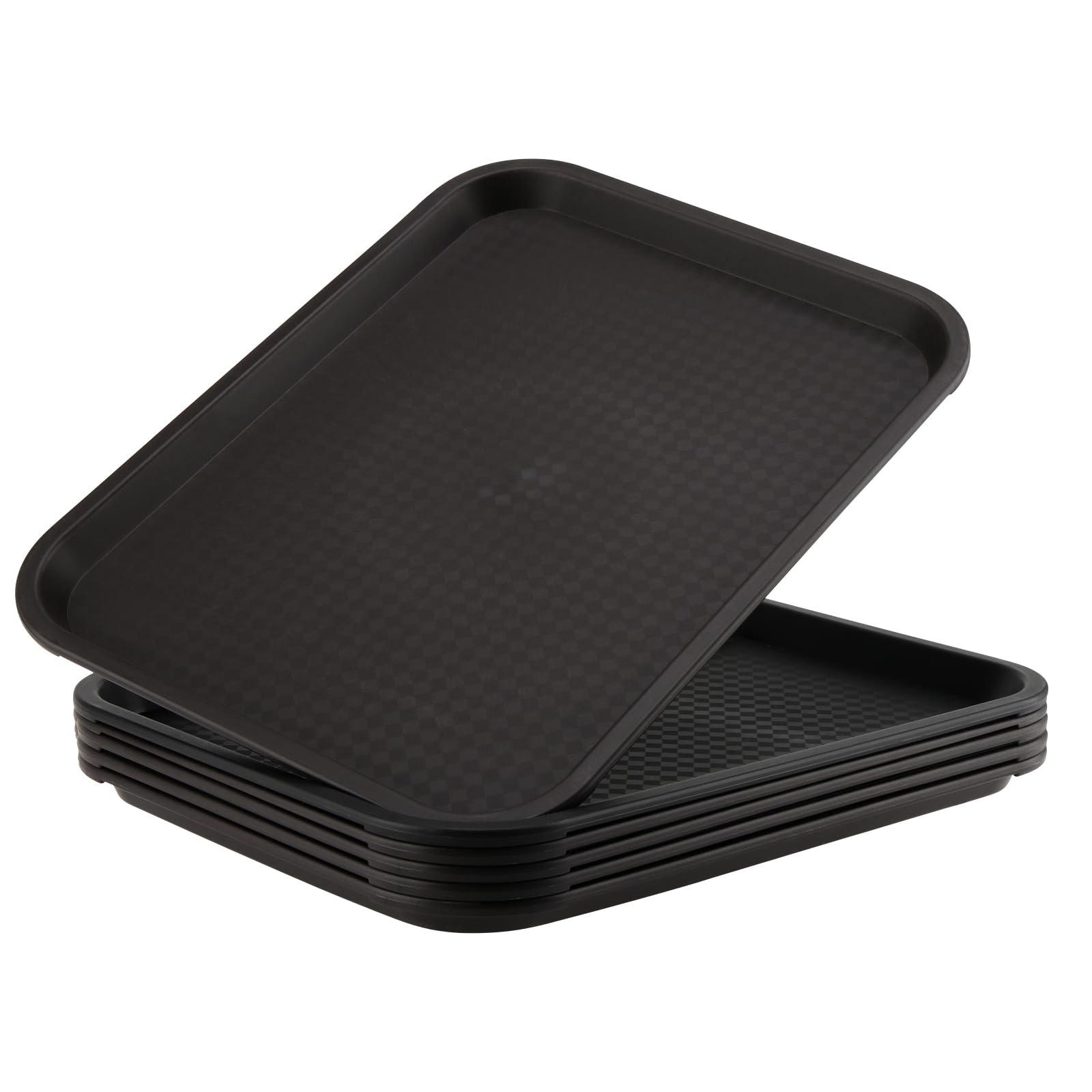 ZOENHOU 6 Pack 14 x 10 Inch Fast Food Tray, Rectangular Cafeteria Serving Trays, Plastic Trays for Food, Black