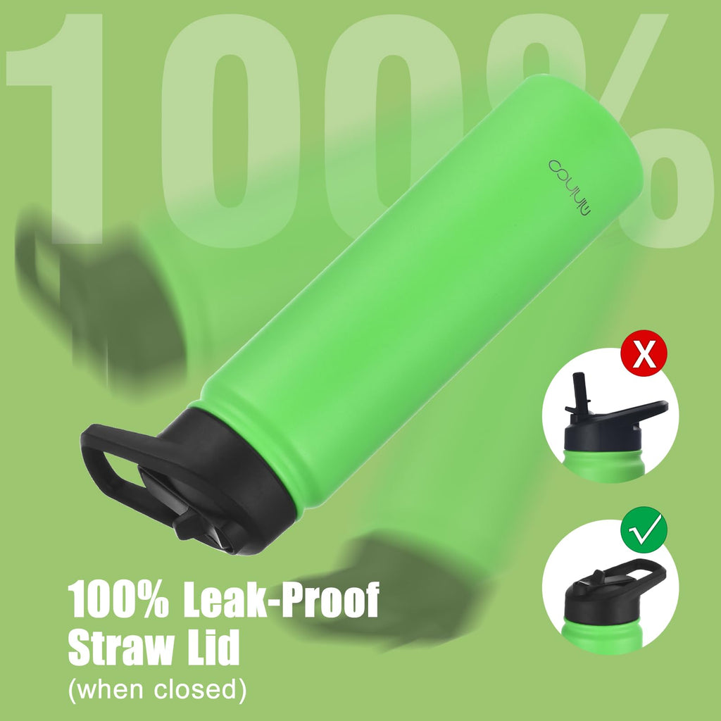 mininoo 24 oz Insulated Water Bottle with Straw Lid, Stainless Steel Double Wall Vacuum, Leak Proof, BPA Free, Keep Cold for 24H & Hot for 12H-2 pack(Black)