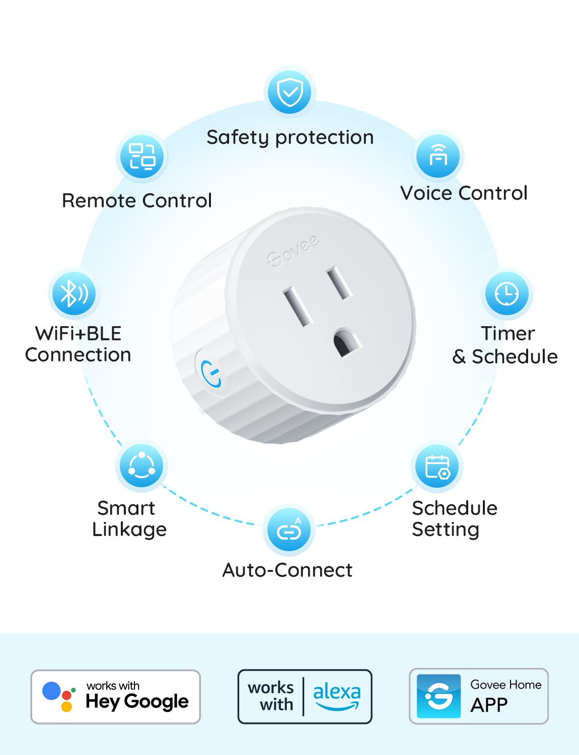 Govee Smart Plug, WiFi Outlet Compatible with Alexa and Google Assistant, Mini Smart Home Plugs with Timer Fuction & Group Controller, No Hub Required, ETL & FCC Certified, 2.4G WiFi Only (1 Pack)