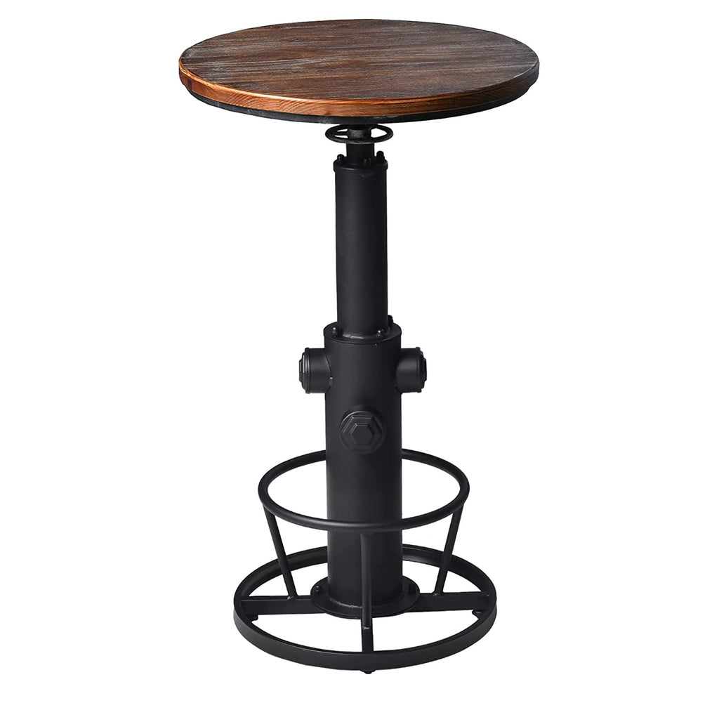 LOKKHAN Industrial Bar Table 38.6"-48.4" Height Adjustable Swivel Round Wood Tabletop 23.7" Dia, Kitchen Dining Office Coffee Bistro Pub Table (Aged Blue)