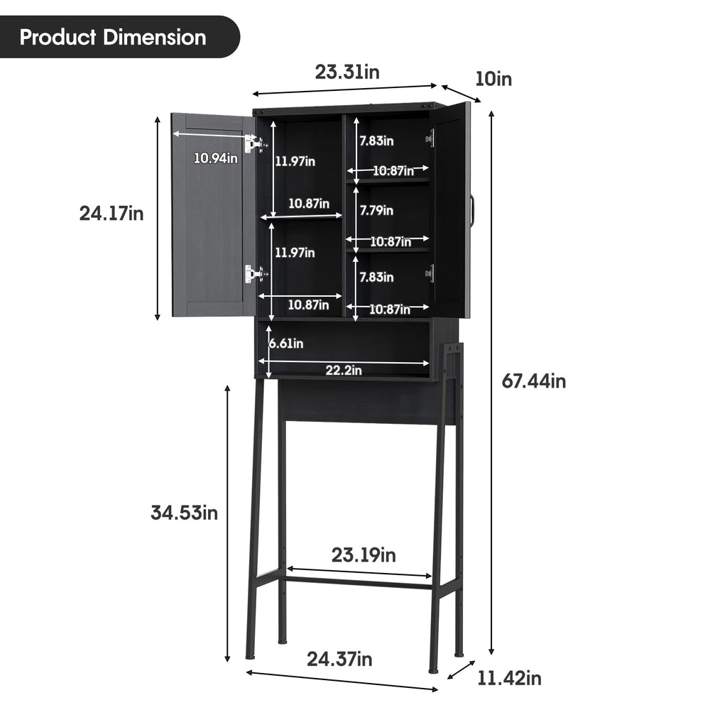 Vabches Over The Toilet Storage Cabinet with 2-Door Design Bathroom Organizers and Storage with Anti-Tip Device Over Toilet Organizer with Shelves for Bathroom,Restroom,Laundry Black