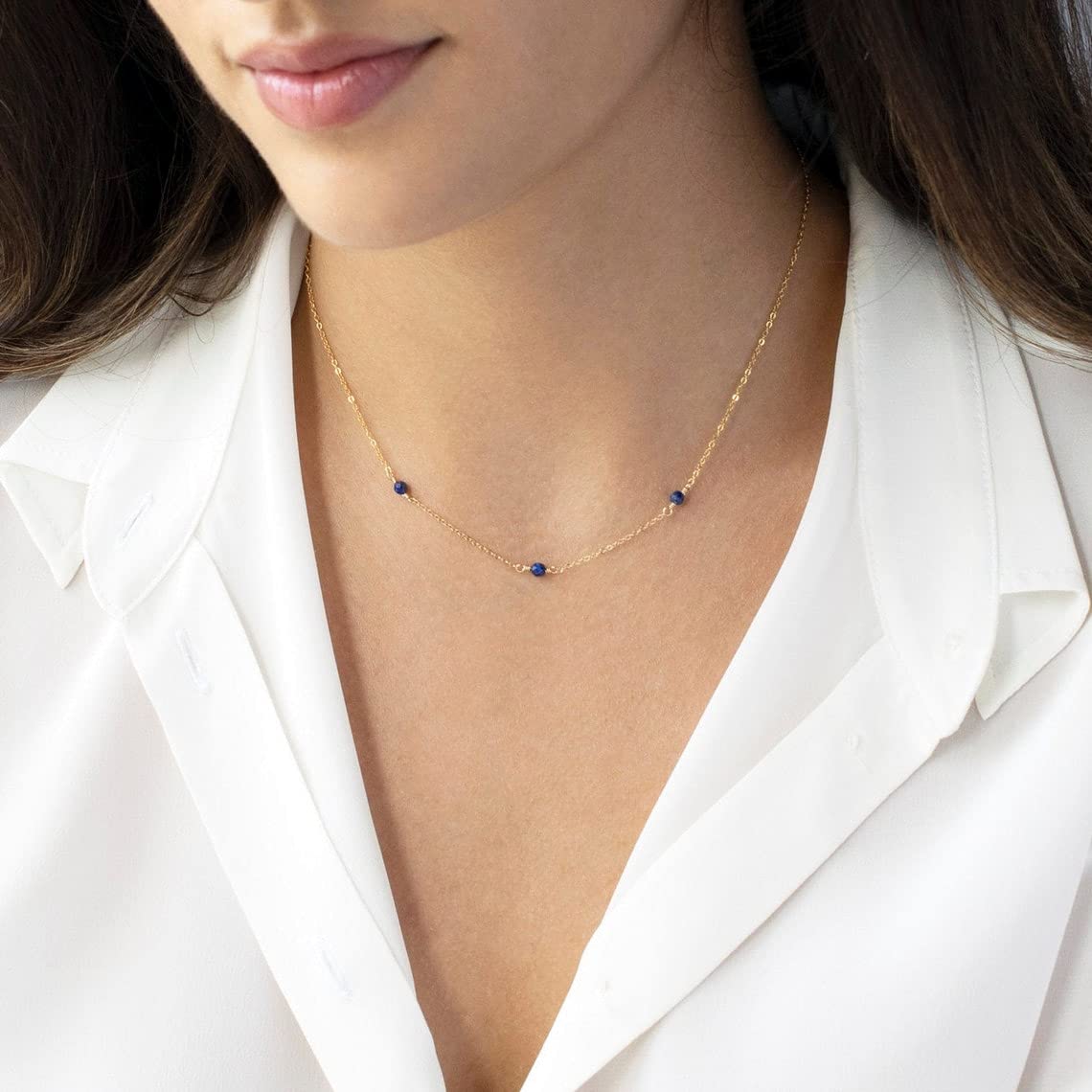 BERISO 14K Gold/Silver Plated Choker Necklace for Women Shining Dots Station Gold Chain Necklace Beads Sparkle Chain Necklace Link Chain Exquisite Jewelry for women