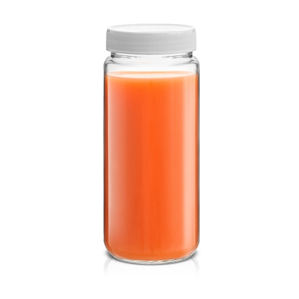 JoyJolt Glass Juice Bottles, 16 oz Glass Bottles with Caps. Set of 8 Juice Containers with Lids for Fridge, and Labels for Juice Jars. Glasses for Juice, Cold Brew Bottles, Smoothie Jars