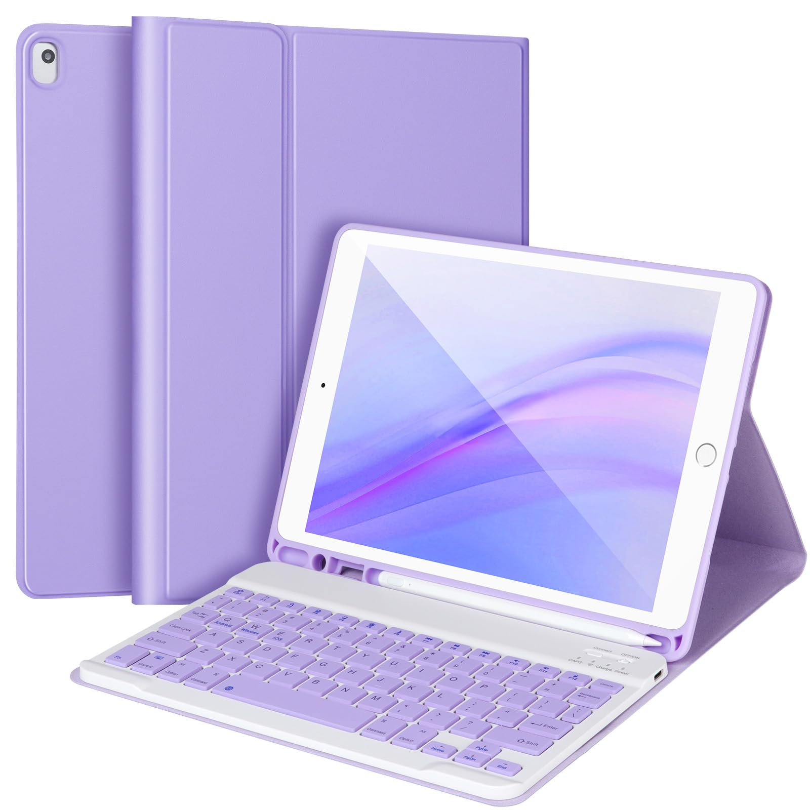 AHYWTAN Keyboard Case for iPad 9/8/7th Gen 10.2, Bluetooth Keyboard with 7 Color Backlit, iPad 10.2 inch Case with Keyboard, Pencil Holder, Black-L