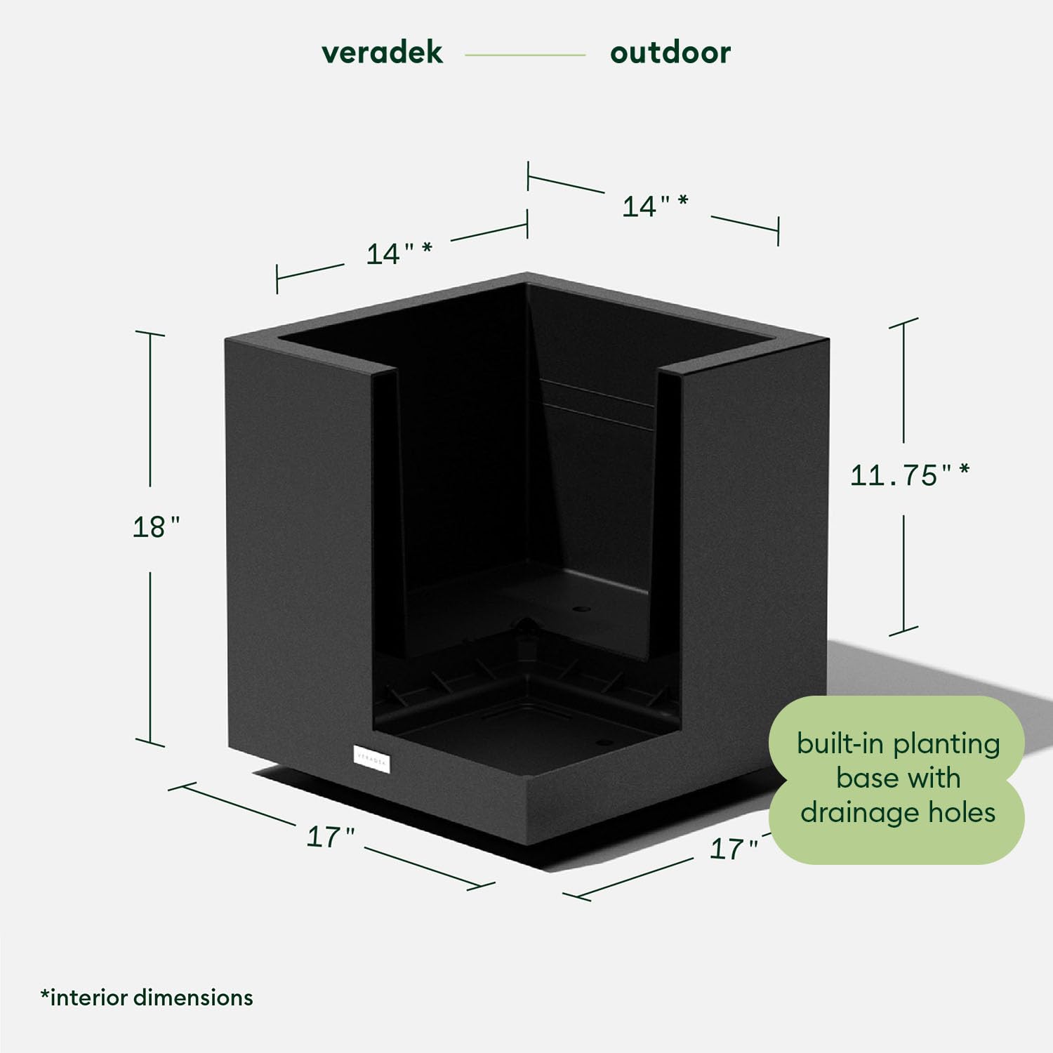 Veradek Block Series Cube Plastic Planter - Large Square Planter for Indoor or Outdoor Patio/Garden | Durable All-Weather Use with Drainage Holes | Modern Décor for Tall Plants, Trees, Flowers