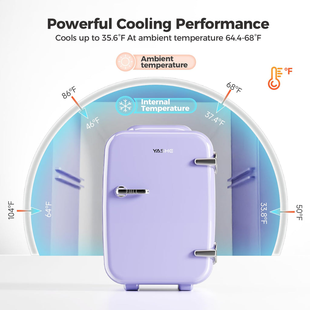 YASHE Mini Fridge, 4 Liter/6 Can Mini Makeup Fridge, 110V AC/ 12V DC Portable Thermoelectric Cooler&Warmer for Skincare, Drink, Cosmetic, Medicine, Small fridge for Bedroom, Office, Dorm, Car, Black