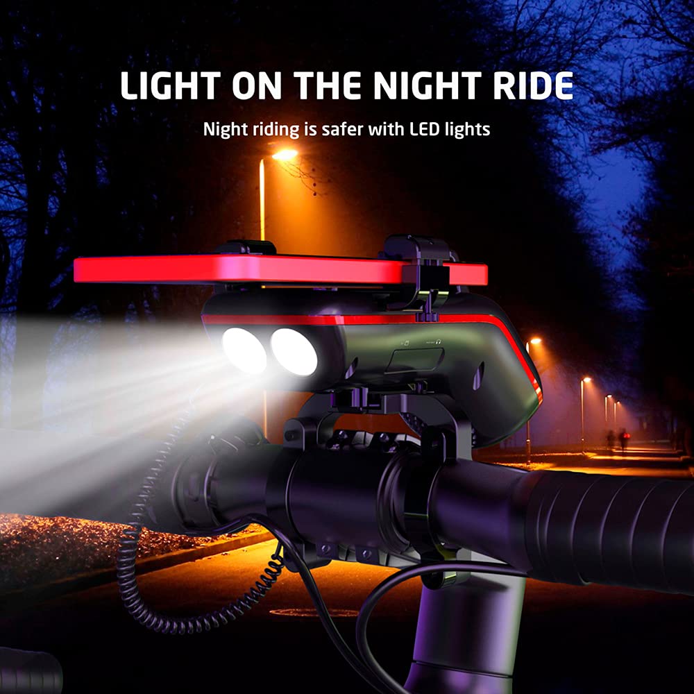 UPPEL Bluetooth Speaker Bicycle, Multifunctional Bike Phone Holder 10-in-1- LED Light - Bike Horn - Microphone - Ideal for Road & Mountain Bike (Black)
