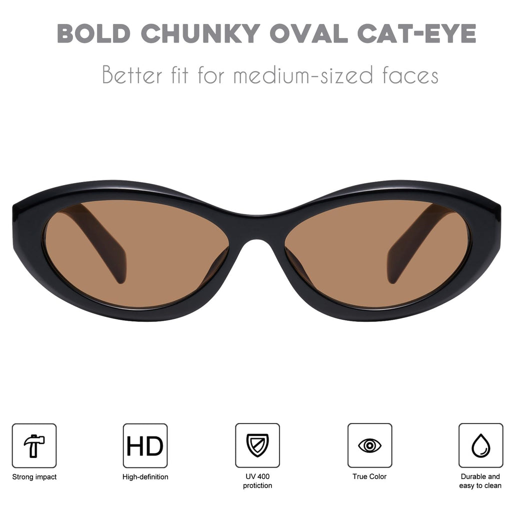mosanana Oval Cat Eye Sunglasses for Women Retro Y2K Style MS52372