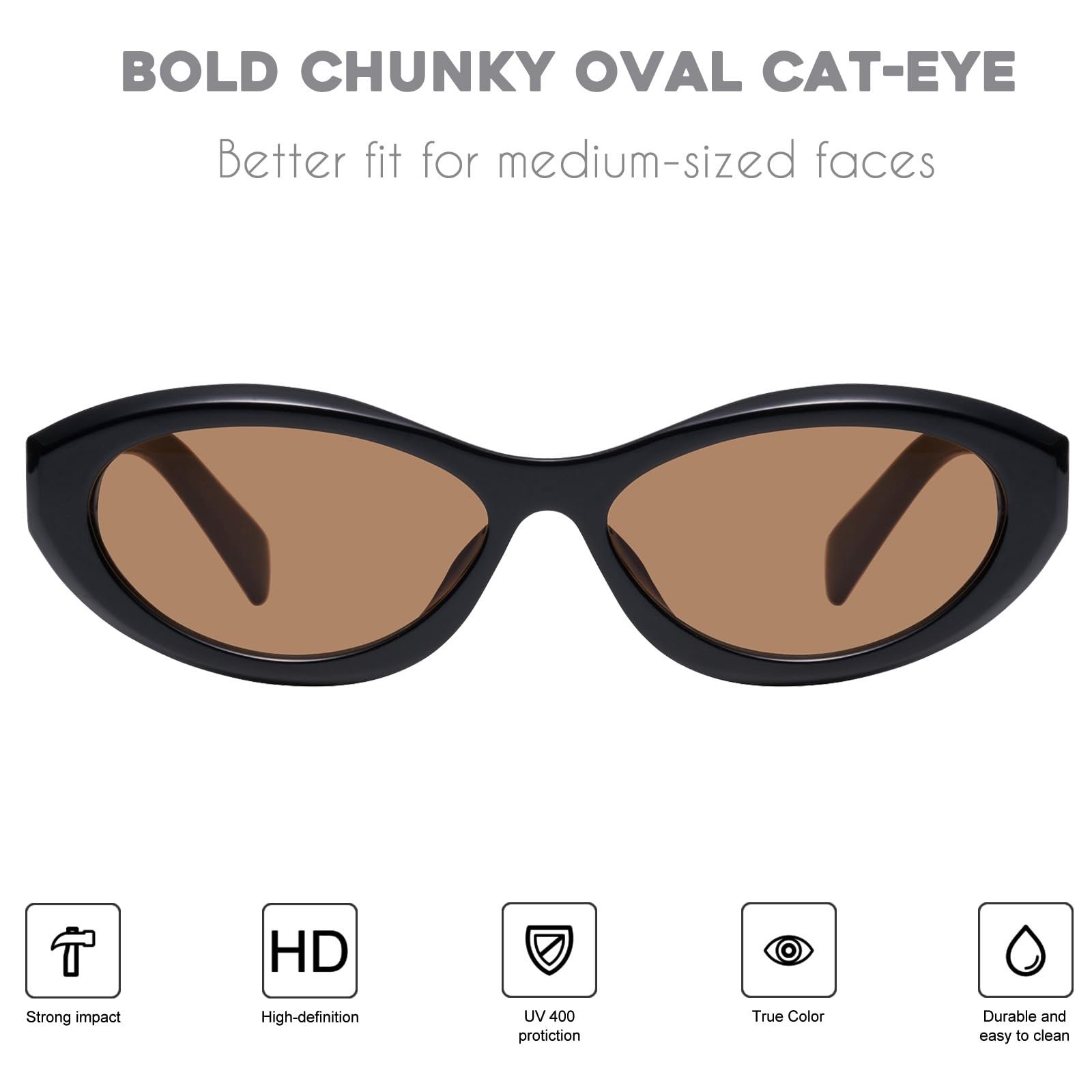 mosanana Oval Cat Eye Sunglasses for Women Retro Y2K Style MS52372