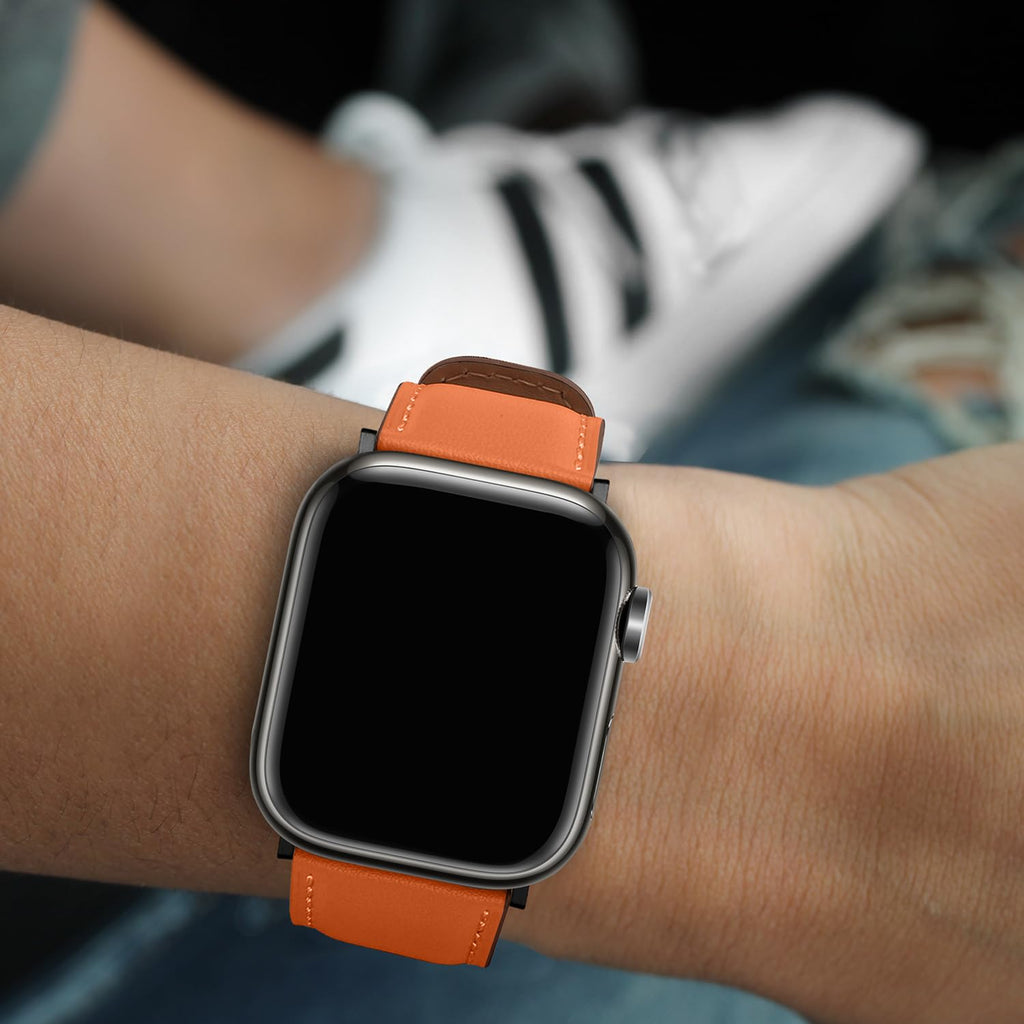 Tasikar Bands Compatible with Apple Watch Band 42mm (Series11/10) 41mm 40mm 38mm Men Genuine Leather Replacement Bands Compatible with Apple Watch SE Series 11 10 9 8 7 6 5 4 3, Black