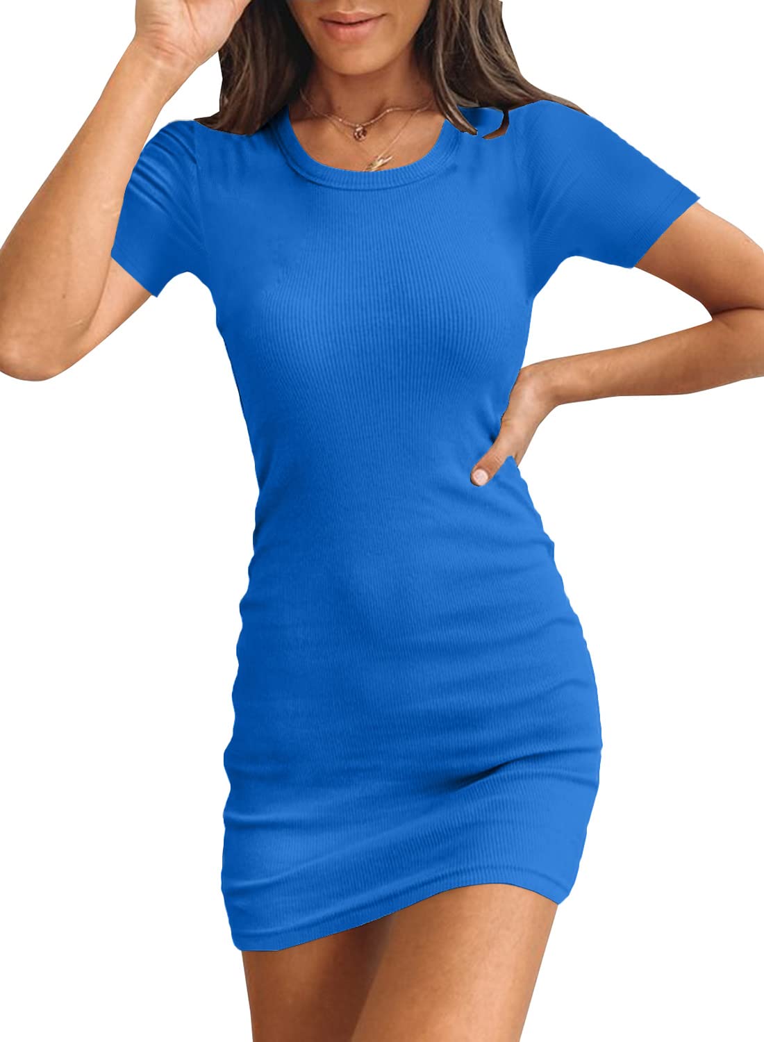 Valiamcep Womens Summer Tank Dress Crewneck Sleeveless Ribbed Knit Slim Fit Bodycon Mini Dresses
