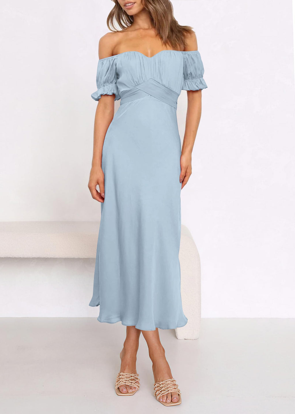 KIRUNDO Women's 2026 Spring Summer Satin Wedding Guest Midi Dress Off The Shoulder Wrap Party Cocktail Formal Prom Dresses