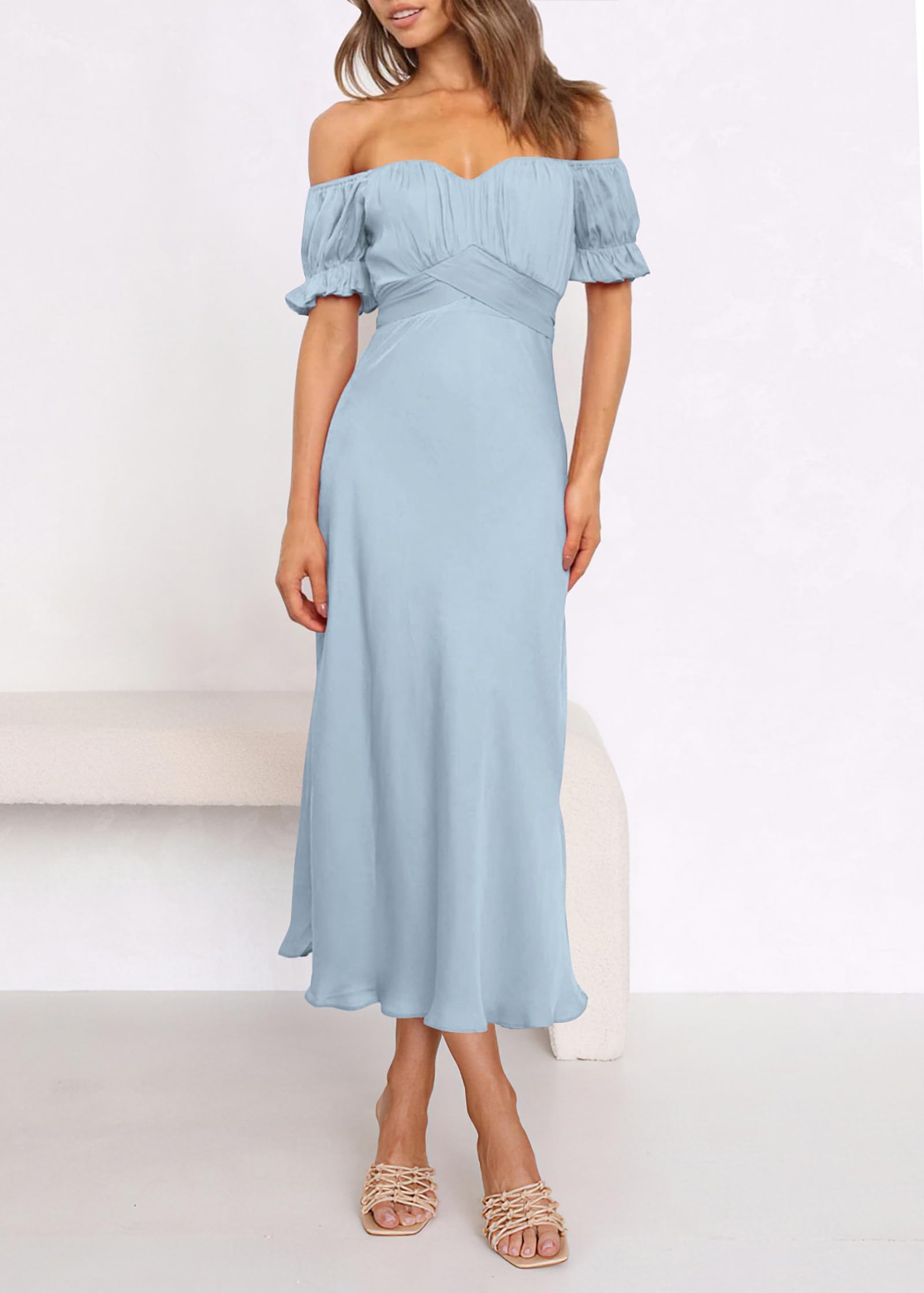 KIRUNDO Women's 2026 Spring Summer Satin Wedding Guest Midi Dress Off The Shoulder Wrap Party Cocktail Formal Prom Dresses